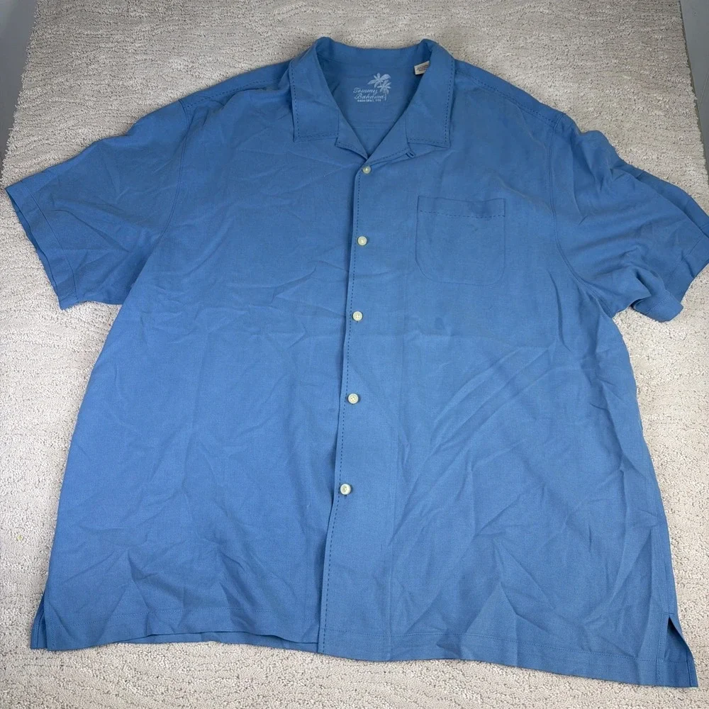 Men's Tommy Bahama 3XL 100% Silk Blue Short Sleeve Button‎ Shirt Resort Hawaiian